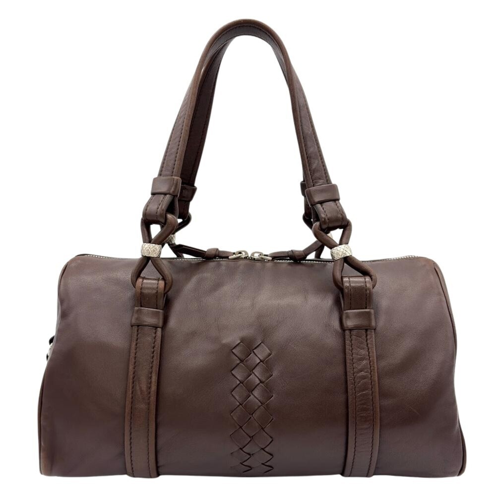Bottega Veneta Intrecciato Mini Boston Handbag, Leather, 137345, Brown, Women's
